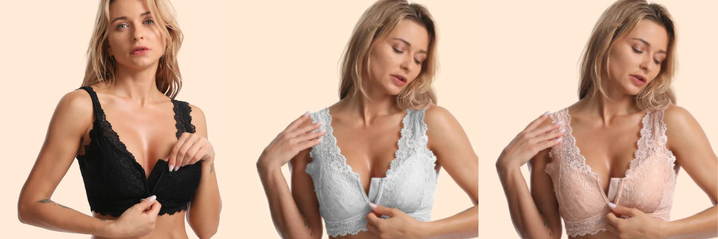 🔥Clearance Sale🌸Women's Sexy Front Zipper Breathable Lace Push Up Plus Size Bra