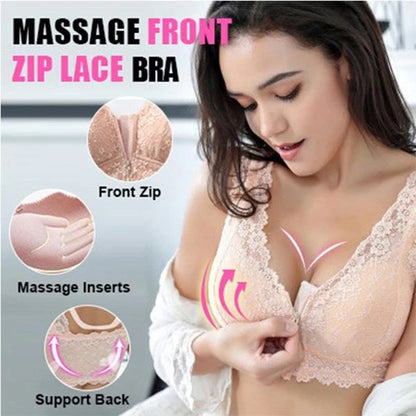 🔥Clearance Sale🌸Women's Sexy Front Zipper Breathable Lace Push Up Plus Size Bra