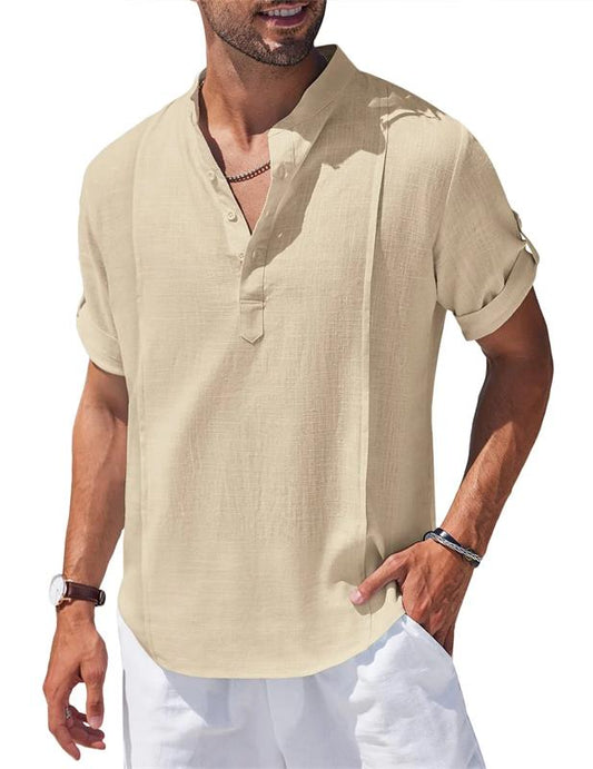 2024 Mäns kortärmad bomullslinne strand avslappnad t-shirt
