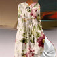 🔥Vintage-klänning med snörning och tryck i botanisk blommönsterdesign för kvinnor