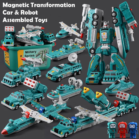 Magnetisk transformationsbil och robotmonteringsleksaker för barn