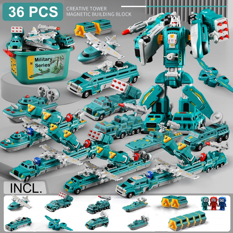 Magnetisk transformationsbil och robotmonteringsleksaker för barn