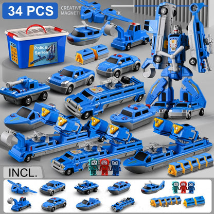 Magnetisk transformationsbil och robotmonteringsleksaker för barn