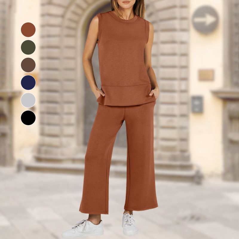 Dam Ärmlös Slit Hem Wide-leg Casual 2-delat set