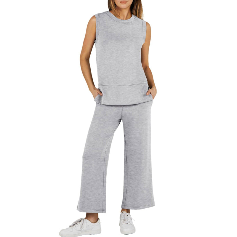 Dam Ärmlös Slit Hem Wide-leg Casual 2-delat set