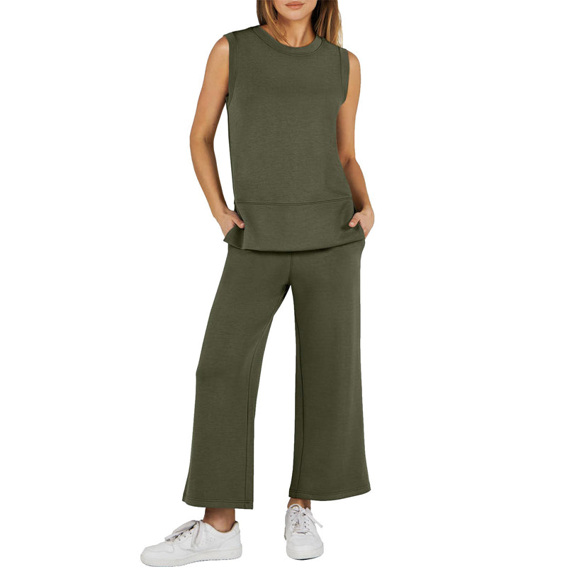 Dam Ärmlös Slit Hem Wide-leg Casual 2-delat set