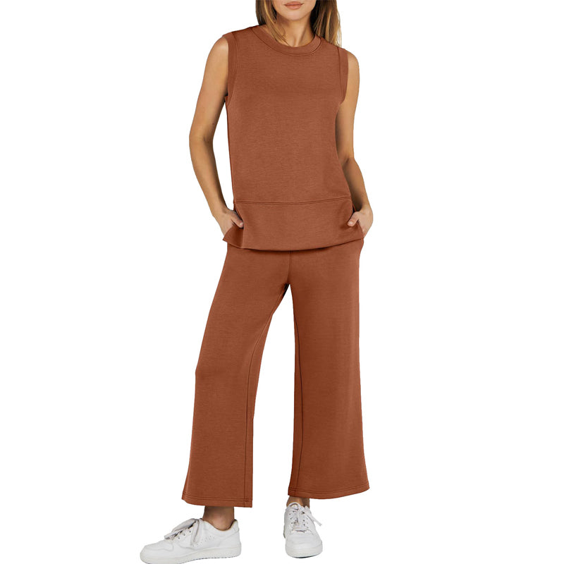 Dam Ärmlös Slit Hem Wide-leg Casual 2-delat set