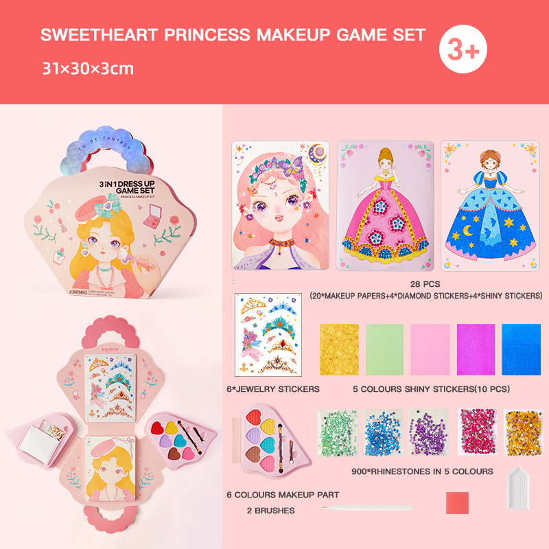 Flickors favoriter 💝 3-i-1 Klädsel Spel Set: Prinsessans Fantasisminkning