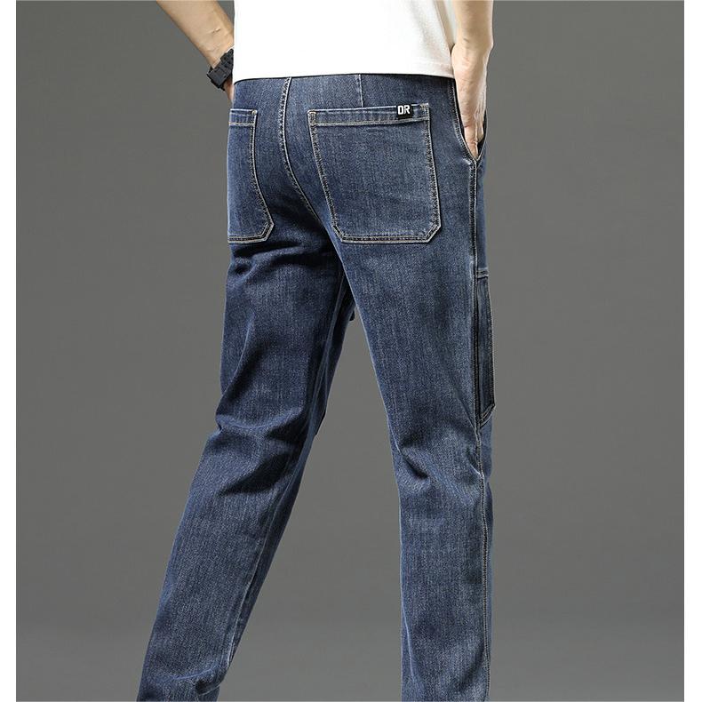 Men's Stretch Straight Leg Vintage Jeans with Multiple Pockets