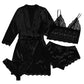 Spets Satin Suspender Nightgown Four-Piece Set
