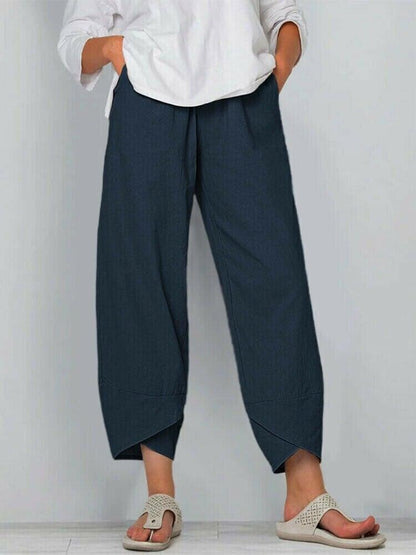 Vintage asymmetrisk bukse med elastisk midje og lommer